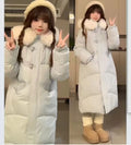 Women's Long Puffer Coat with Large Fur Collar - Winter Fashion Quilted Jacket